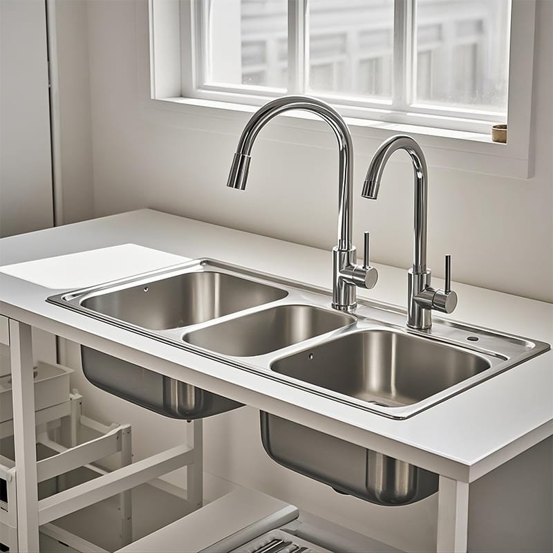 stainless steel kitchen sink in residential kitchen