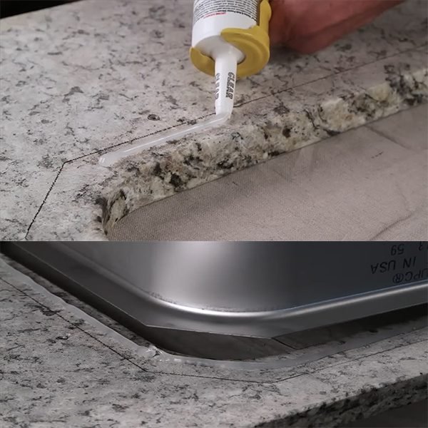 2.Apply Adhesive on counter and sink