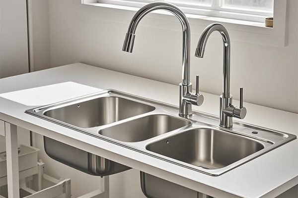 stainless steel kitchen sink in residential kitchen
