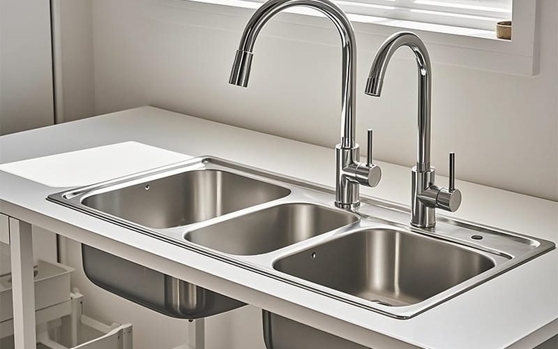 stainless steel kitchen sink in residential kitchen